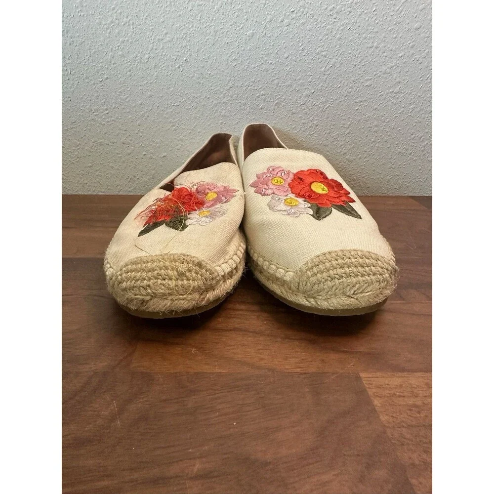 Kate Spade Cream Dahlia Espadrille Flat Loafers w Floral Embroidery Size 8